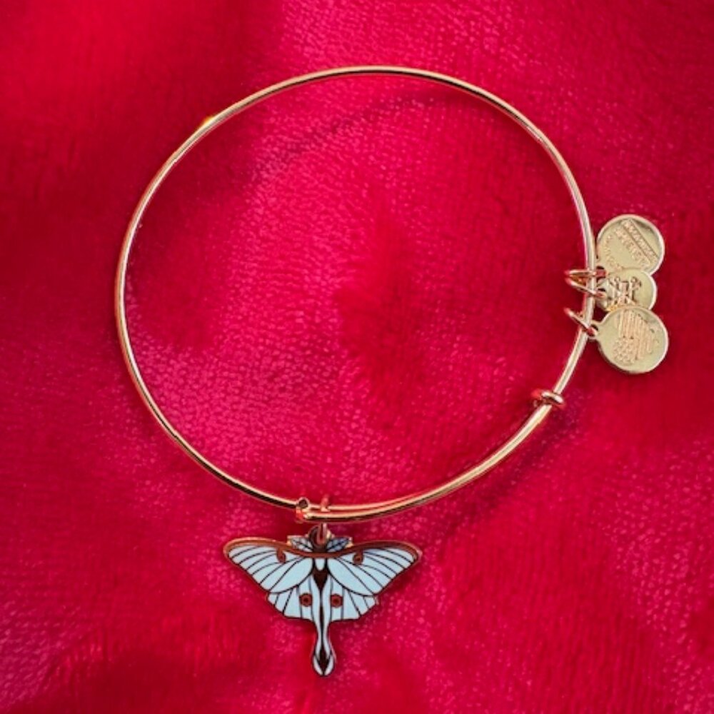 New 2016 Alex + Ani Luna Enamel Moth Shiny Gold Expandable Bracelet Made in USA